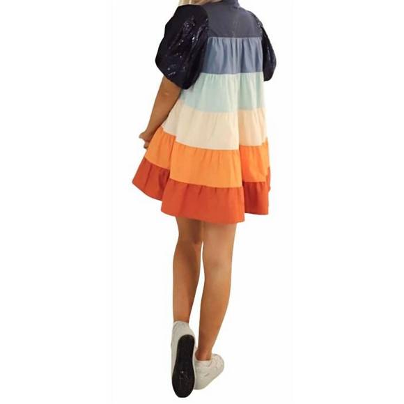 NEW QUEEN OF SPARKLES multi tiered dress w/ sequin sleeves in multi - Picture 3 of 3